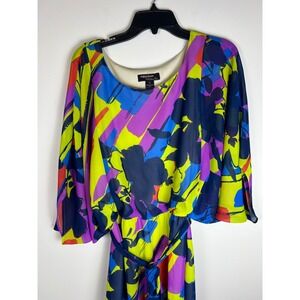 Signature‎ by Robbie Bee Womens Dress Sz 12 Bold Print Bat Wing Belted Midi